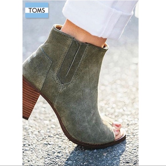 olive green open toe booties